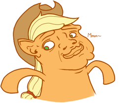 Size: 447x373 | Tagged: safe, artist:stoffy, applejack, earth pony, pony, blonde mane, female, mare, orange coat, solo, wat