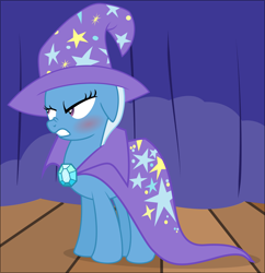 Size: 6000x6190 | Tagged: safe, artist:eagle1division, derpibooru exclusive, derpibooru import, trixie, pony, unicorn, absurd resolution, angry, blushing, curtain, embarrassed, female, floppy ears, gritted teeth, mare, nose wrinkle, solo, stage, vector