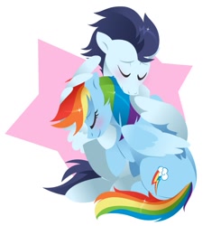 Size: 523x534 | Tagged: safe, artist:kilo, rainbow dash, soarin', pegasus, pony, blushing, cute, eyes closed, female, hug, male, shipping, smiling, soarindash, straight