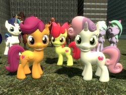 Size: 1024x768 | Tagged: safe, artist:sonic5421, apple bloom, cloudchaser, flitter, scootaloo, shining armor, sweetie belle, pony, unicorn, 3d, cutie mark, cutie mark crusaders, gmod, team fortress 2, the cmc's cutie marks