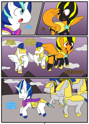 Size: 1244x1737 | Tagged: safe, artist:otakon, shining armor, oc, oc:dark thunder, pony, unicorn, comic:canterlot hero 2, commission, group, royal guard