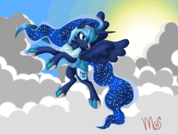 Size: 1024x768 | Tagged: safe, artist:siekit442, princess luna, alicorn, pony, crossover, flying, pokémon, pokémon go, solo, team mystic