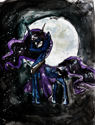 Size: 2530x3323 | Tagged: safe, artist:il-phantom, princess luna, alicorn, pony, moon, solo, traditional art