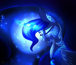 Size: 700x600 | Tagged: safe, artist:derpsonhooves, princess luna, alicorn, pony, crying, eyes closed, moon, solo