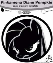 Size: 3000x3535 | Tagged: safe, artist:arshnessdreaming, pinkie pie, earth pony, pony, party of one, design, grayscale, halloween, holiday, jack-o-lantern, monochrome, pinkamena diane pie, printable, pumpkin carving, pumpkin stencil, solo, stencil