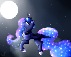 Size: 1280x1024 | Tagged: safe, artist:coolmoonxx, princess luna, alicorn, pony, chest fluff, cloud, looking up, moon, prone, solo, stars