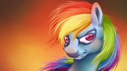 Size: 1280x720 | Tagged: safe, artist:mariomenso, rainbow dash, pegasus, pony, angry look, bust, high quality, portrait, rainbow dash portrait, solo