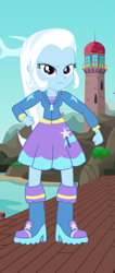 Size: 433x1024 | Tagged: safe, artist:malte279, derpibooru import, edit, trixie, equestria girls, lighthouse, pier, solo