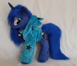 Size: 3184x2736 | Tagged: safe, artist:epicrainbowcrafts, princess luna, alicorn, pony, bell, bell collar, choker, clothes, collar, hoodie, irl, photo, plushie, solo