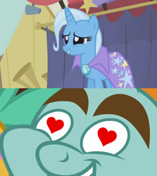 Size: 1280x1436 | Tagged: safe, derpibooru import, edit, edited screencap, screencap, snips, trixie, boast busters, common ground, female, heart eyes, male, shipping, shipping domino, straight, trips, wingding eyes