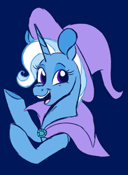 Size: 588x805 | Tagged: safe, artist:woollily, derpibooru import, trixie, unicorn, cape, clothes, female, happy, hat, looking at you, mare, smiling, trixie's cape, trixie's hat