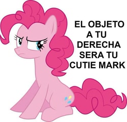 Size: 720x691 | Tagged: safe, pinkie pie, earth pony, pony, female, mare, pink coat, pink mane, spanish, text, texto