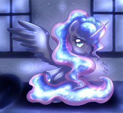 Size: 1080x1000 | Tagged: safe, artist:joakaha, princess luna, alicorn, pony, female, glow, horn, mare, solo