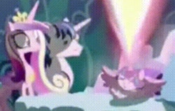 Size: 821x520 | Tagged: safe, screencap, princess cadance, princess flurry heart, shining armor, alicorn, pony, unicorn, the crystalling, needs more jpeg