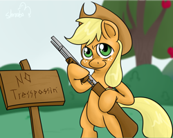 Size: 1000x800 | Tagged: safe, artist:balderdashington, applejack, earth pony, pony, gun, shotgun, weapon