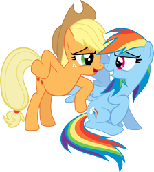 Size: 3987x4440 | Tagged: safe, artist:daydreamsyndrom, applejack, rainbow dash, earth pony, pegasus, pony, appledash, bedroom eyes, female, lesbian, shipping, simple background, transparent background, vector