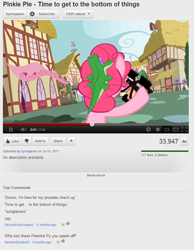 Size: 668x860 | Tagged: safe, gummy, pinkie pie, earth pony, pony, kyrospawn, pun, youtube comments