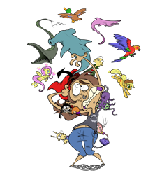 Size: 900x1015 | Tagged: safe, artist:brah-j, applejack, fluttershy, duck, human, octopus, parrot, shark, brony, crossover, ed edd n eddy, rocko, rocko's modern life, simple background, transparent background