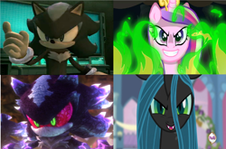 Size: 1024x676 | Tagged: safe, edit, edited screencap, screencap, princess cadance, queen chrysalis, alicorn, changeling, changeling queen, pony, a canterlot wedding, comparison, copy and paste, crossover, female, mephiles the dark, obligatory pony, sonic 06, sonic the hedgehog (series)