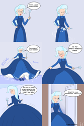 Size: 2700x4050 | Tagged: safe, artist:egstudios93, derpibooru import, trixie, human, clothes, dress, gown, humanized, impossibly large dress, magic, solo, speech bubble, wand