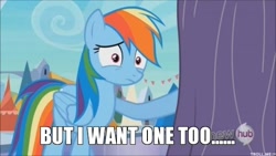 Size: 562x316 | Tagged: safe, edit, edited screencap, screencap, rainbow dash, pegasus, pony, the crystal empire, hub logo, image macro, solo