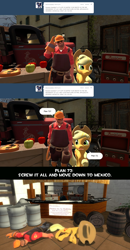 Size: 1280x2469 | Tagged: safe, artist:geronkizan, applejack, earth pony, pony, alcohol, applejack daniel's, barrel, beer, engineer, gmod, mexico, team fortress 2, tumblr, tumblr comic, whiskey