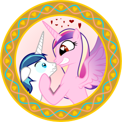 Size: 2191x2191 | Tagged: safe, artist:kyoshyu, princess cadance, shining armor, alicorn, pony, unicorn, and that's how flurry heart was made, couple, excited, female, happy, husband and wife, in love, male, nervous, red eyes, shiningcadance, shipping, straight, terrified, this will end in snu snu, wavy mouth, wingding eyes