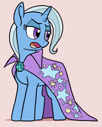 Size: 2000x2496 | Tagged: safe, artist:docwario, derpibooru import, edit, trixie, pony, unicorn, cape, clothes, cropped, female, mare, open mouth, simple background, trixie's cape