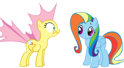 Size: 3000x1640 | Tagged: safe, artist:blue-blaze999, fluttershy, rainbow dash, pegasus, pony, female, mare, palette swap, wings