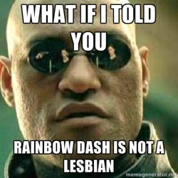 Size: 400x400 | Tagged: safe, rainbow dash, human, all caps, impact font, irl, meme, meta, morpheus, photo, text, what if i told you