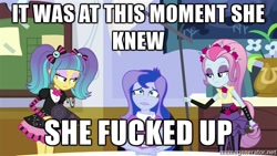 Size: 500x281 | Tagged: safe, artist:westrail642fan, screencap, pixel pizazz, princess luna, vice principal luna, violet blurr, equestria girls, friendship games, photo finished, exploitable meme, luna's office, meme, memegenerator, vulgar