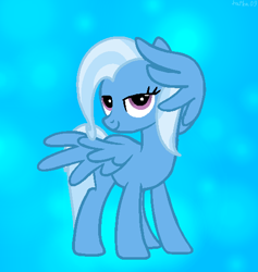 Size: 502x530 | Tagged: safe, artist:latka09, derpibooru import, trixie, pegasus, pony, base used, blue background, female, pegasus trixie, race swap, simple background, smiling, solo, wing hands