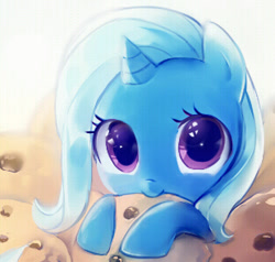 Size: 310x295 | Tagged: safe, artist:fallinasleep, derpibooru import, trixie, pony, unicorn, cookie, cute, diatrixes, female, filly, food, looking at you, mare, nom, ponies with cookies, smiling, solo