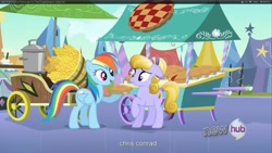 Size: 1920x1080 | Tagged: safe, screencap, amber waves, rainbow dash, pegasus, pony, the crystal empire, youtube caption