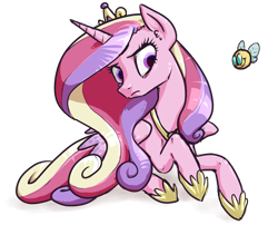 Size: 1280x1036 | Tagged: safe, artist:inlucidreverie, princess cadance, alicorn, parasprite, pony, simple background, sitting, transparent background