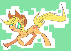 Size: 927x672 | Tagged: safe, artist:tearzah, applejack, earth pony, pony, blonde mane, female, happy, mare, orange coat, solo