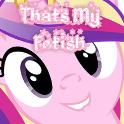 Size: 4800x4800 | Tagged: safe, edit, princess cadance, alicorn, pony, absurd resolution, close-up, face, hi anon, lip bite, looking at you, meme, reaction image, solo, that is my fetish