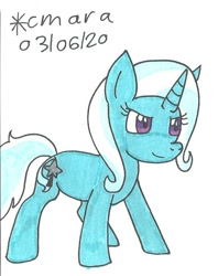 Size: 667x844 | Tagged: safe, artist:cmara, derpibooru import, trixie, pony, unicorn, colored sketch, cute, determined, female, mare, simple background, sketch, solo, traditional art, white background