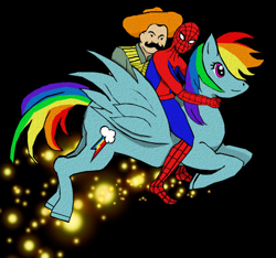 Size: 820x766 | Tagged: artist needed, source needed, safe, rainbow dash, human, pegasus, pony, female, mare, moustache, pancho villa, sombrero, spider-man