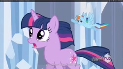 Size: 1920x1080 | Tagged: safe, screencap, rainbow dash, twilight sparkle, pegasus, pony, the crystal empire, youtube caption