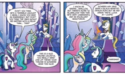 Size: 1320x786 | Tagged: safe, artist:tonyfleecs, idw, prince blueblood, princess celestia, shining armor, alicorn, pony, unicorn, spoiler:comic, spoiler:comicff26