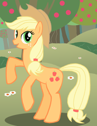 Size: 2550x3300 | Tagged: safe, artist:xain-russell, applejack, earth pony, pony, flower, high res, rearing, solo, tree