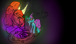 Size: 1024x600 | Tagged: safe, artist:speedpaintthegod, derpibooru import, trixie, demon, pony, unicorn, dark magic, female, glowing eyes, magic, magic circle, mare, sketch, solo, summoning circle