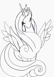 Size: 503x709 | Tagged: safe, artist:wolffgangcomics, princess cadance, alicorn, pony, female, grayscale, horn, monochrome