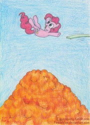 Size: 865x1200 | Tagged: safe, artist:finnishfox, pinkie pie, earth pony, pony, diving, female, leaves, mare, pink coat, pink mane