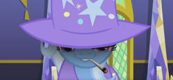 Size: 1875x863 | Tagged: safe, derpibooru import, edit, screencap, trixie, pony, unicorn, no second prances, drugs, female, high, joint, mare, marijuana, solo, stoned