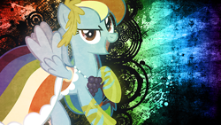 Size: 1024x576 | Tagged: safe, artist:tzolkine, rainbow dash, pegasus, pony, clothes, dress, gala dress, wallpaper