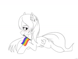 Size: 1600x1200 | Tagged: safe, artist:chickenbrony, oc, oc only, pony, clothes, female, gay pride flag, lgbt, lineart, mare, monochrome, my little brony risovach, neo noir, partial color, pride, pride flag, simple background, solo, stockings, thigh highs, white background