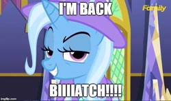 Size: 568x335 | Tagged: safe, derpibooru import, screencap, trixie, pony, unicorn, no second prances, female, image macro, mare, meme, text, trixie yells at everything, vulgar