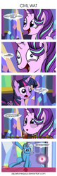 Size: 1675x5200 | Tagged: safe, artist:zsparkonequus, derpibooru import, starlight glimmer, trixie, twilight sparkle, twilight sparkle (alicorn), alicorn, pony, unicorn, no second prances, captain america: civil war, comic, counterparts, female, iron man, mare, twilight's counterparts